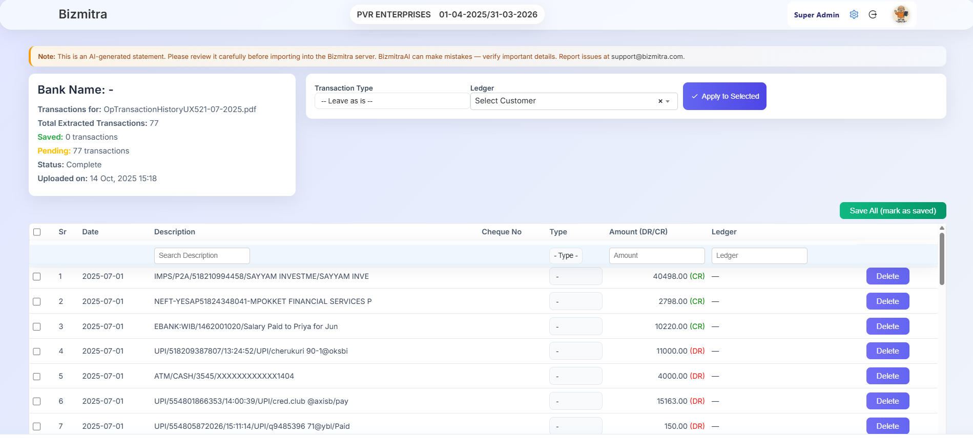 Auto ledger mapping